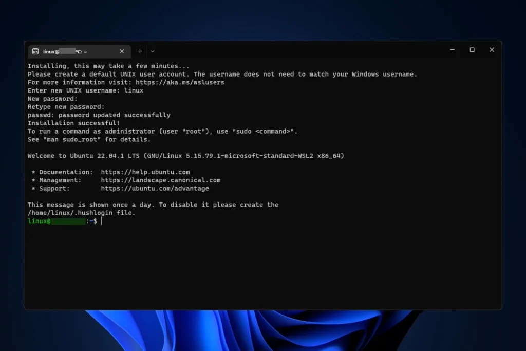 linus setup on windows